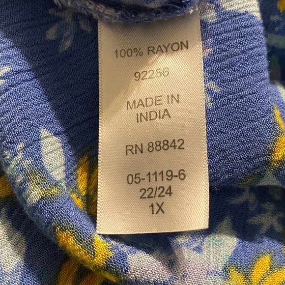 Woman Within Blue and Yellow Floral Crinkle Texture 1X Dress for any Events - Picture 6 of 7